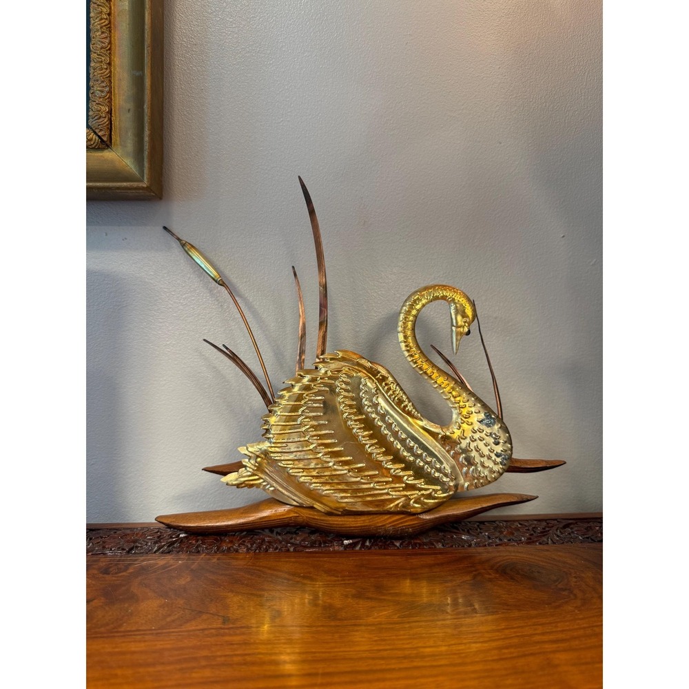 Vintage Brass Swan Wall Hanging • Mid Century‎ Modern Bird Art